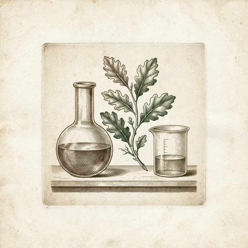 Engraved still life of laboratory glassware